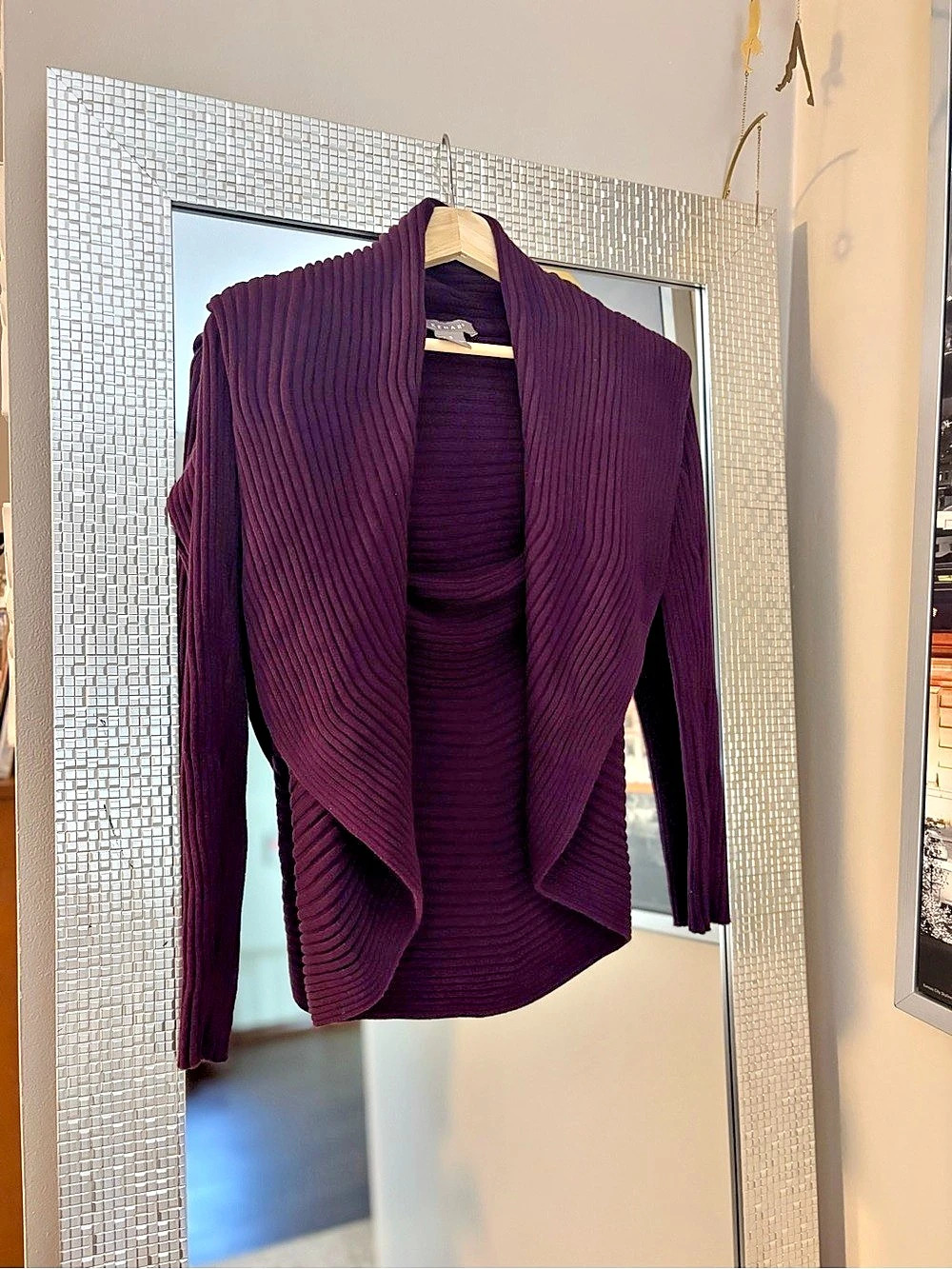 Kenar Ribbed Open Front Sweater in Purple, Size Small